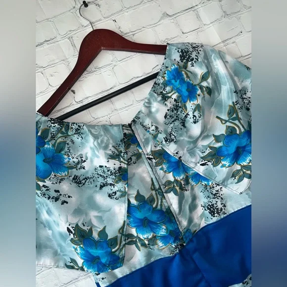 Floral Blue & Green Long Sleeveless Flower Dress size XL - Picture 13 of 15